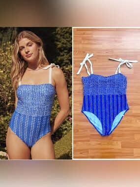 summersalt Blue Patterned One-Piece Swimsuit with White Ties